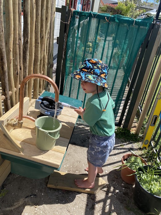 Matua Playcentre created a rainwater harvesting system and output, for kids to fill their watering cans.